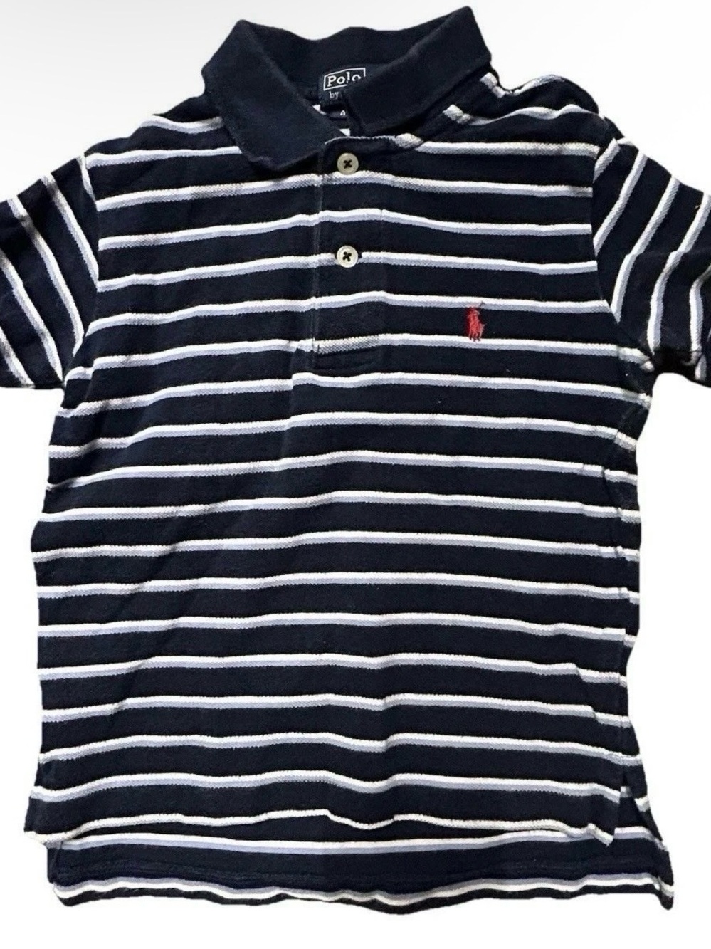 Boys Polo Ralph Lauren Navy Blue White Striped Golf Polo Shirt Size 4